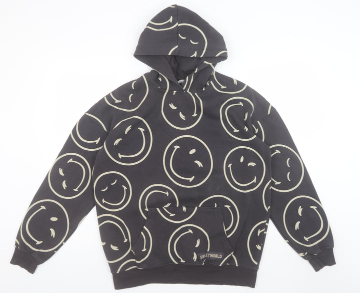 H&M Girls Black SmileyWorld Pullover Hoodie 14 Years Cotton Blend