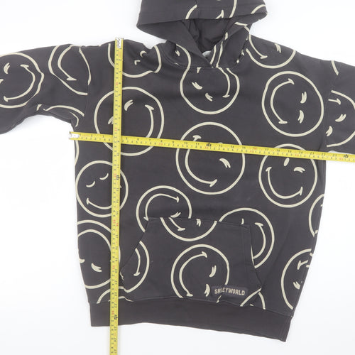 H&M Girls Black SmileyWorld Pullover Hoodie 14 Years Cotton Blend