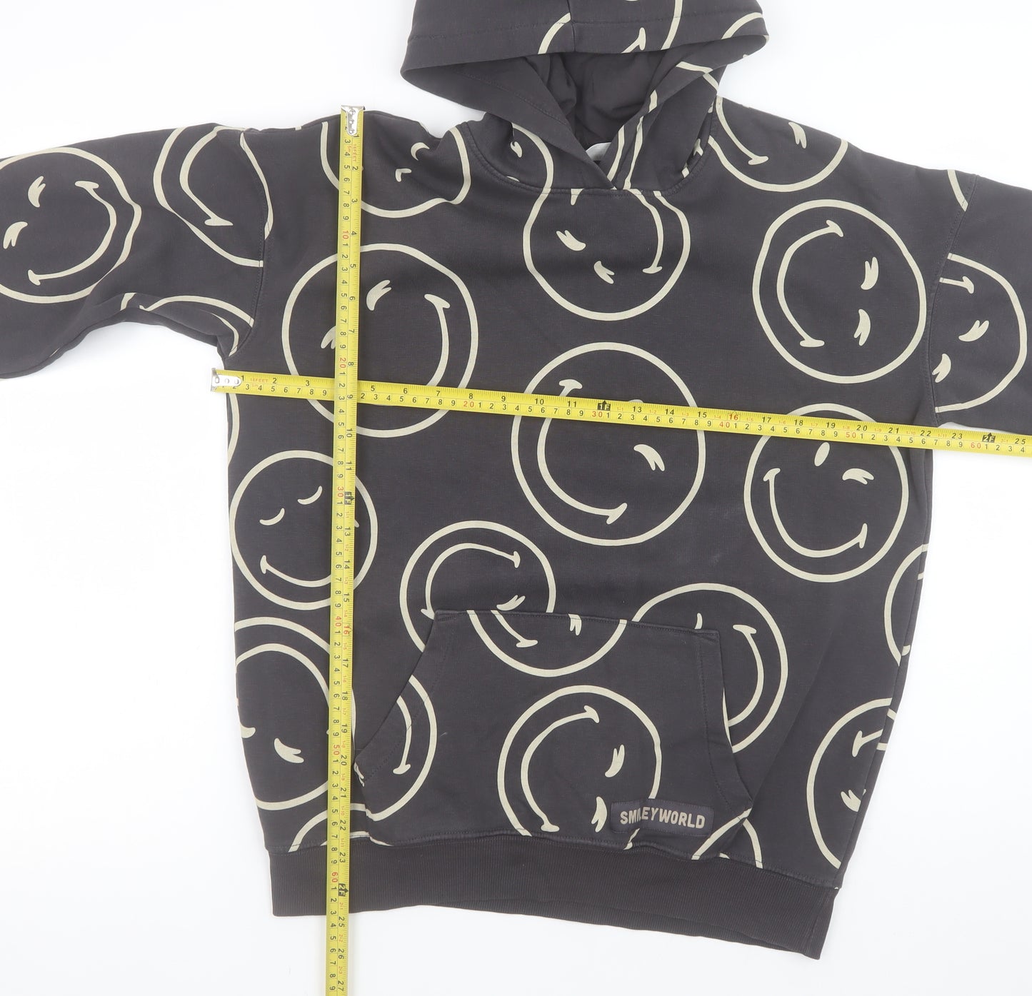 H&M Girls Black SmileyWorld Pullover Hoodie 14 Years Cotton Blend