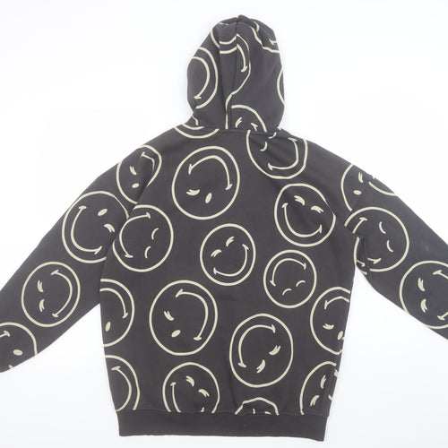 H&M Girls Black SmileyWorld Pullover Hoodie 14 Years Cotton Blend