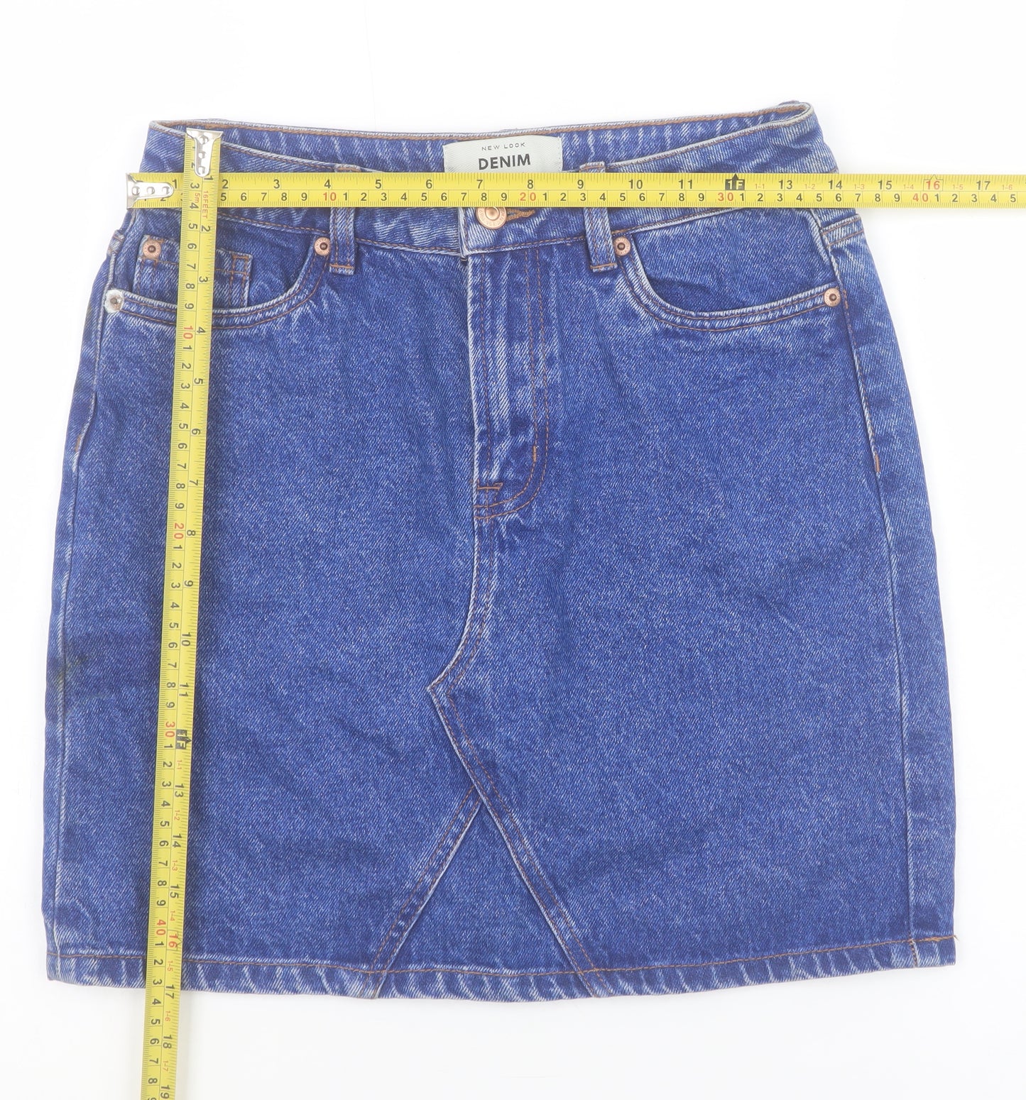 New Look Women's Blue Denim Short Skirt Size 8 Cotton Casual
