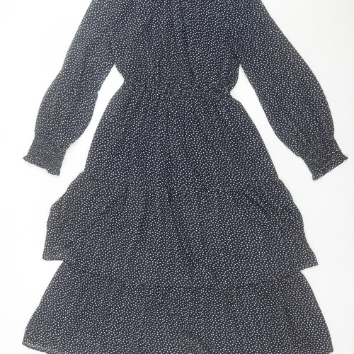 Marks and Spencer Women’s Black Polka Dot Midi A-Line Dress Size 8 Petite