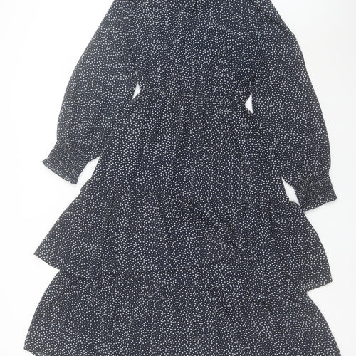 Marks and Spencer Women’s Black Polka Dot Midi A-Line Dress Size 8 Petite