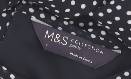 Marks and Spencer Women’s Black Polka Dot Midi A-Line Dress Size 8 Petite