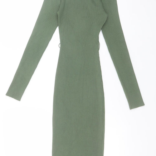 Missguided Women Green Size 8 Roll Neck Ribbed Bodycon Midi Dress