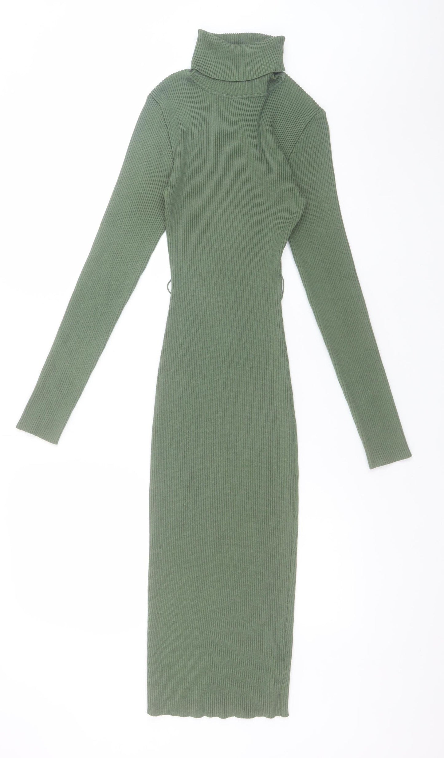 Missguided Women Green Size 8 Roll Neck Ribbed Bodycon Midi Dress