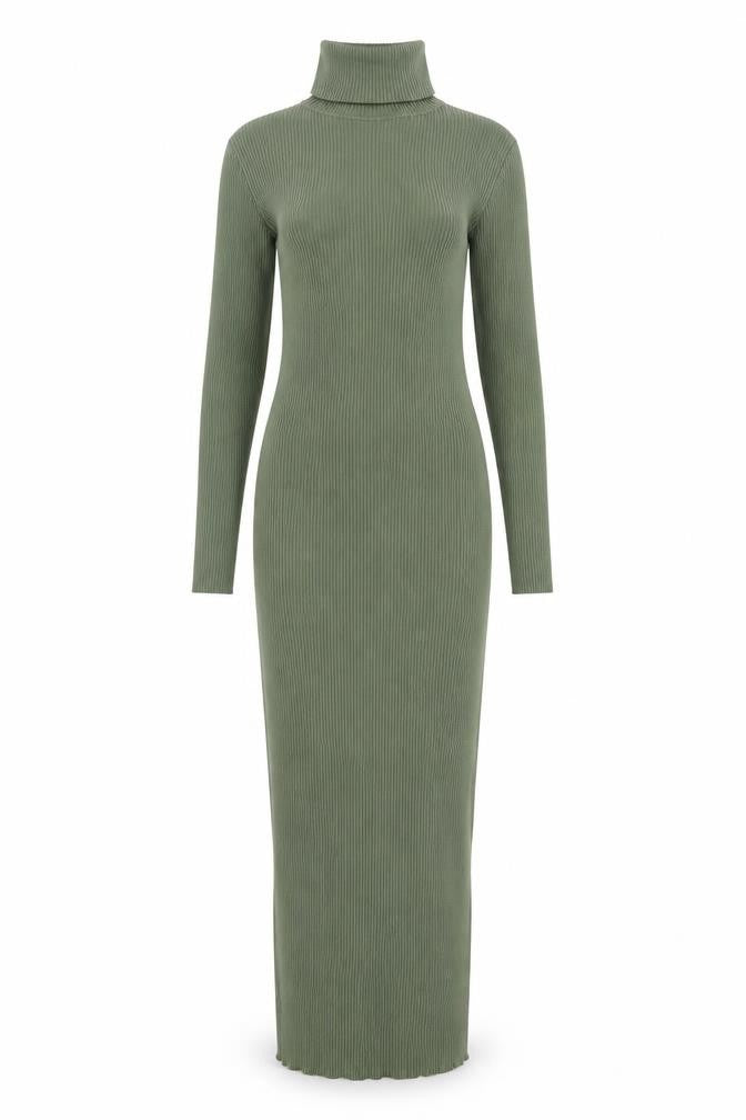 Missguided Women Green Size 8 Roll Neck Ribbed Bodycon Midi Dress