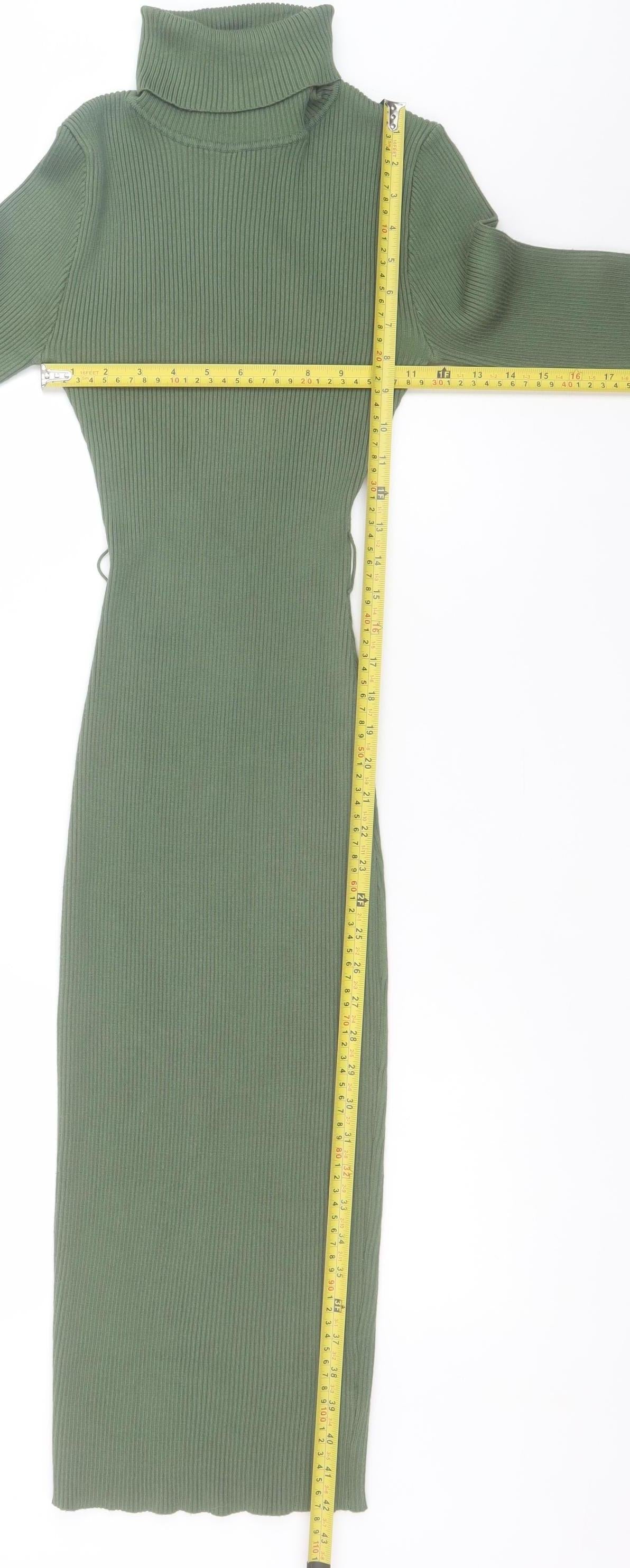 Missguided Women Green Size 8 Roll Neck Ribbed Bodycon Midi Dress