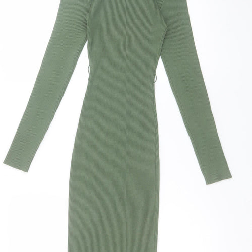 Missguided Women Green Size 8 Roll Neck Ribbed Bodycon Midi Dress
