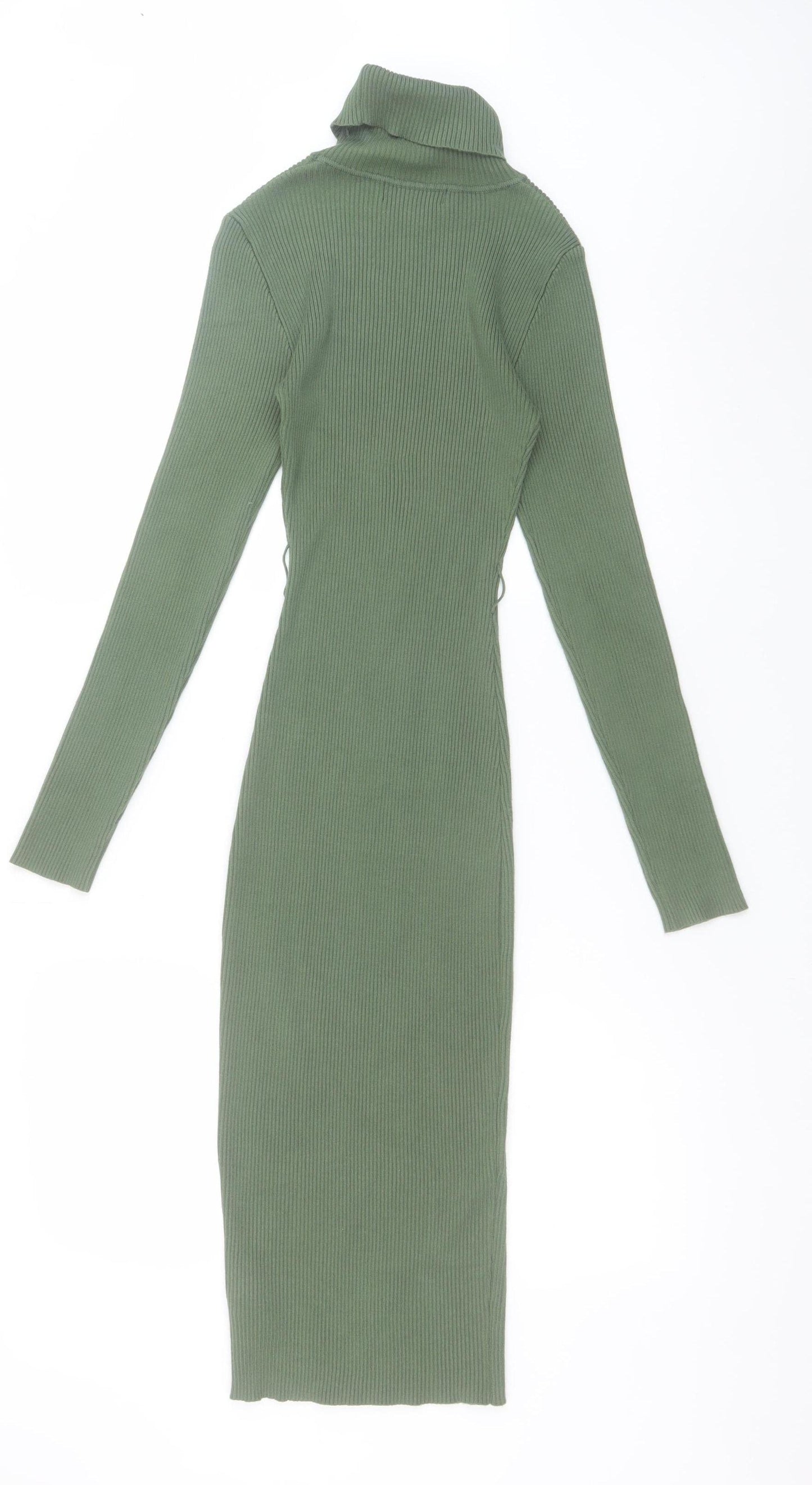 Missguided Women Green Size 8 Roll Neck Ribbed Bodycon Midi Dress