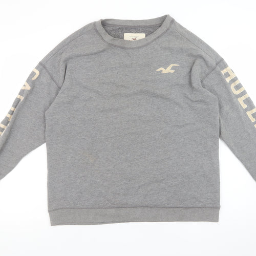 Hollister Men's Grey Pullover Sweatshirt Small Crew Neck Logo Print