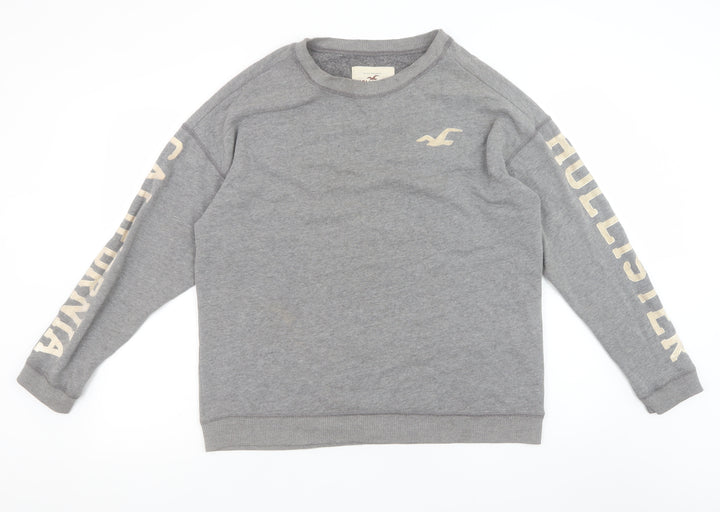 Hollister Men's Grey Pullover Sweatshirt Small Crew Neck Logo Print