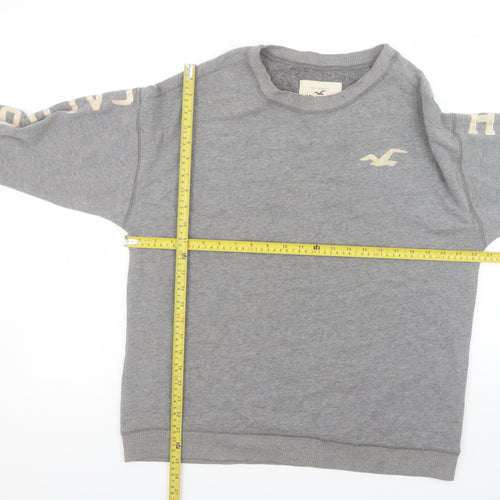 Hollister Men's Grey Pullover Sweatshirt Small Crew Neck Logo Print