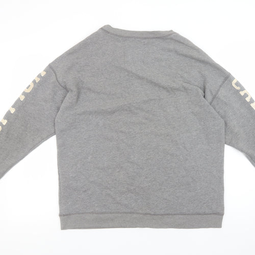 Hollister Men's Grey Pullover Sweatshirt Small Crew Neck Logo Print