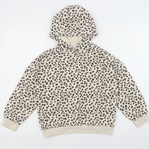 Marks and Spencer Girls Beige Animal Print Pullover Hoodie 9-10 Years