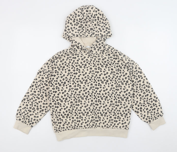 Marks and Spencer Girls Beige Animal Print Pullover Hoodie 9-10 Years