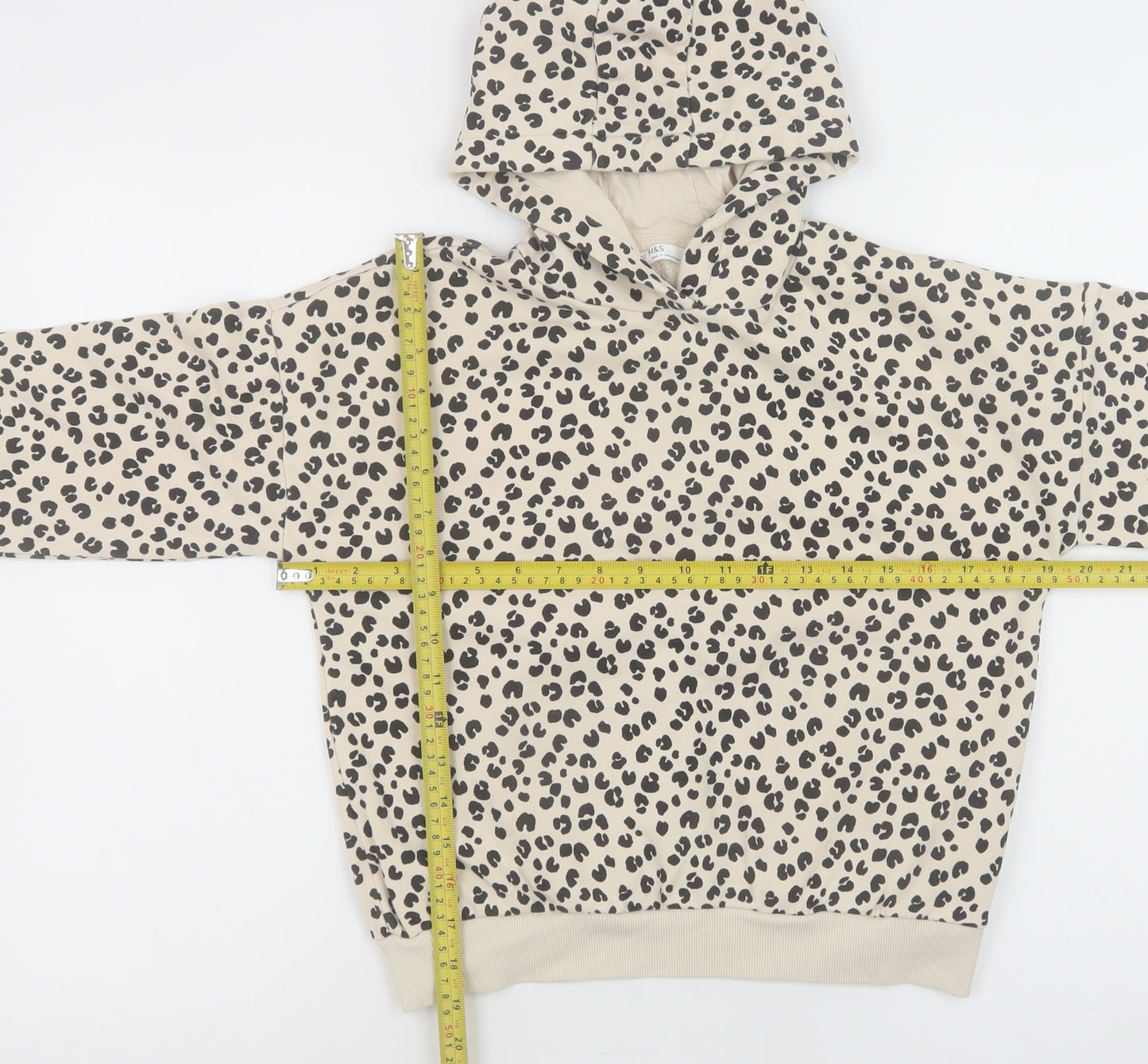 Marks and Spencer Girls Beige Animal Print Pullover Hoodie 9-10 Years