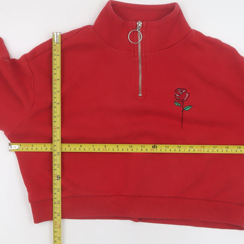 H&M Divided Women's Red Rose Embroidered 1/2 Zip Sweatshirt S