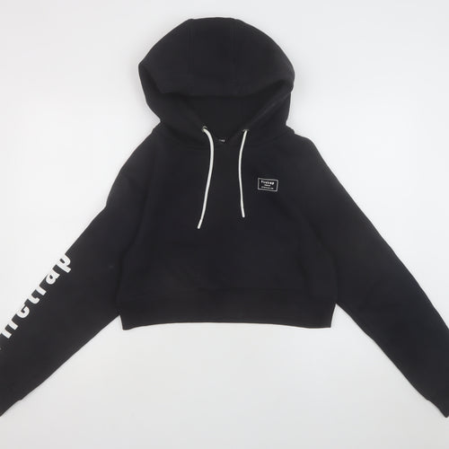 Firetrap Women's Black Cropped Hoodie Size 10 Pullover Hooded Sweatshirt