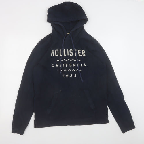 Hollister Men’s Blue Pullover Hoodie Small Logo Graphic Fleece