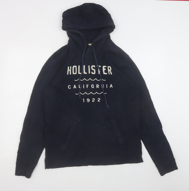 Hollister Men’s Blue Pullover Hoodie Small Logo Graphic Fleece