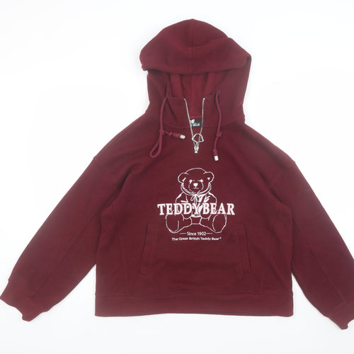 The Great British Teddy Bear Burgundy Hoodie Womens M Pullover Fleece