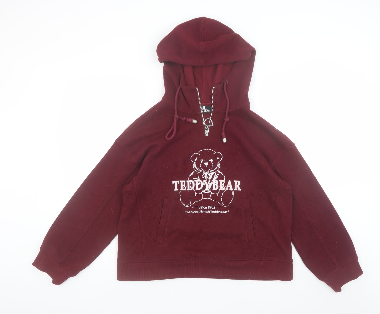 The Great British Teddy Bear Burgundy Hoodie Womens M Pullover Fleece