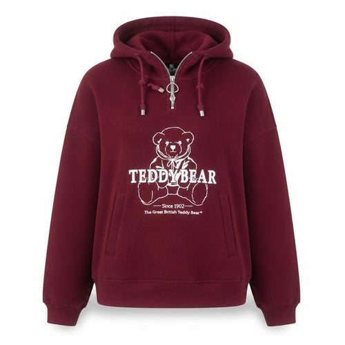 The Great British Teddy Bear Burgundy Hoodie Womens M Pullover Fleece