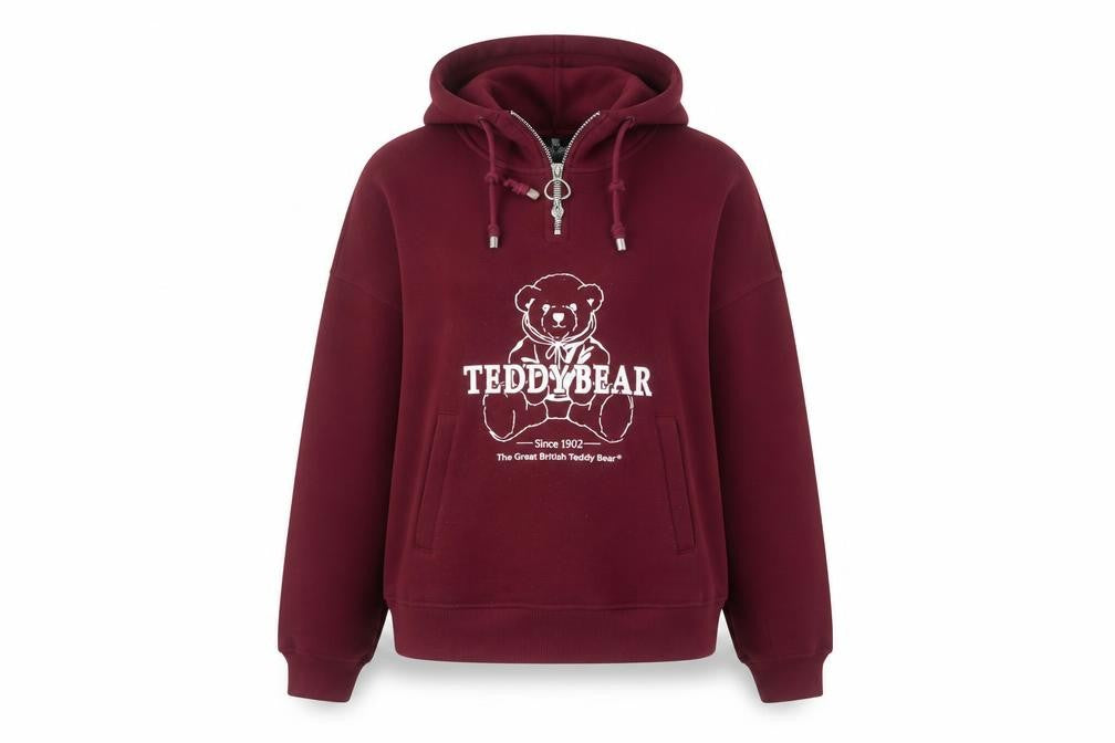 The Great British Teddy Bear Burgundy Hoodie Womens M Pullover Fleece