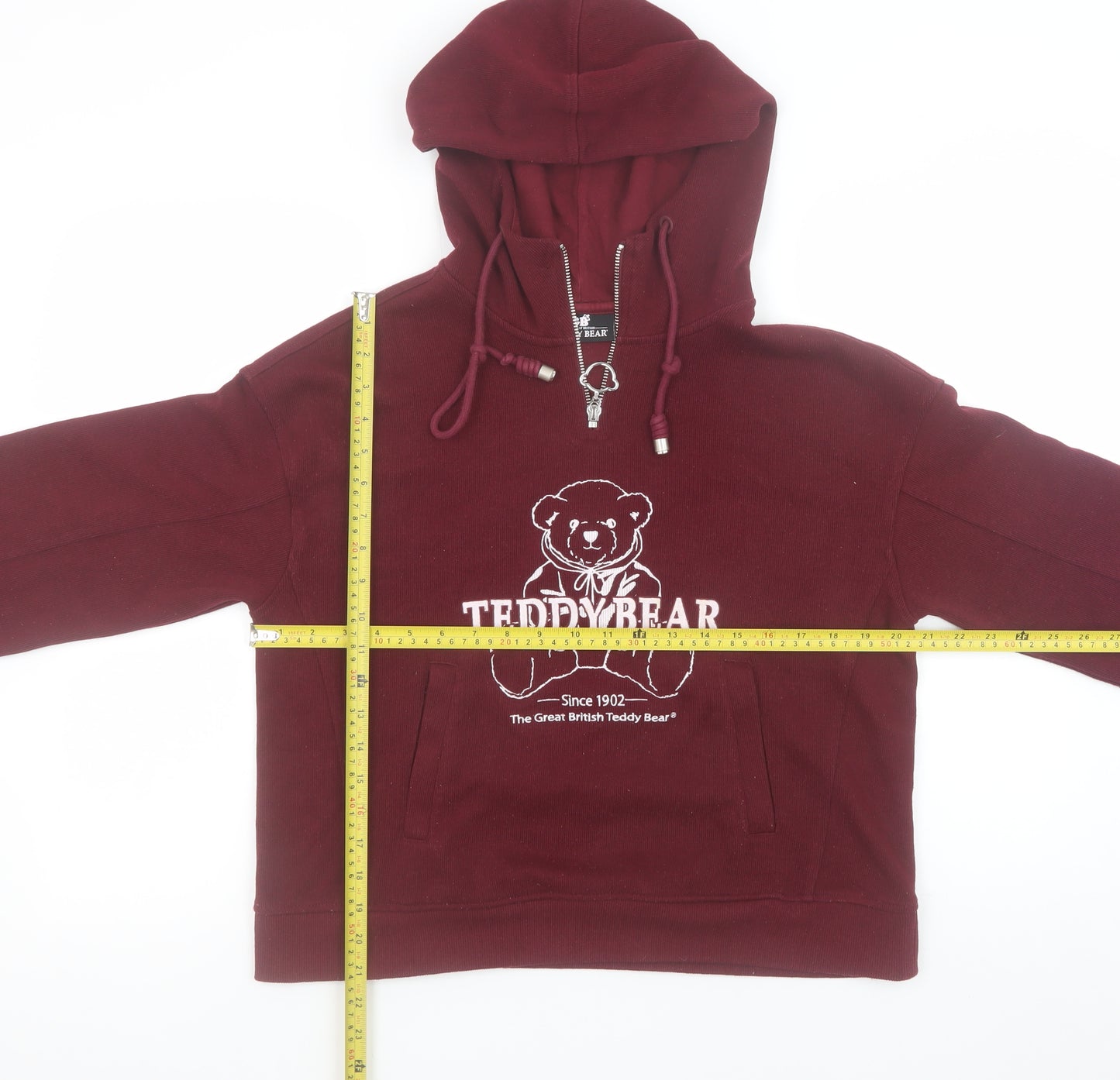 The Great British Teddy Bear Burgundy Hoodie Womens M Pullover Fleece