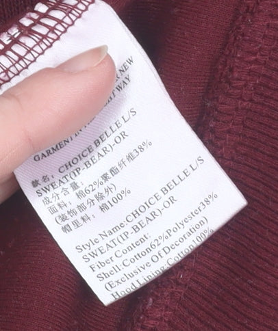 The Great British Teddy Bear Burgundy Hoodie Womens M Pullover Fleece