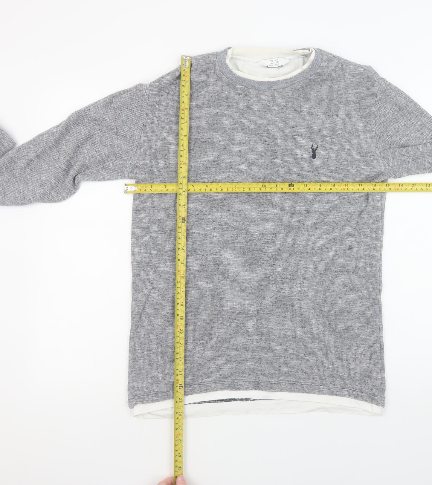 Next Men's Grey Cotton Crew Neck Sweatshirt Size M Regular Fit