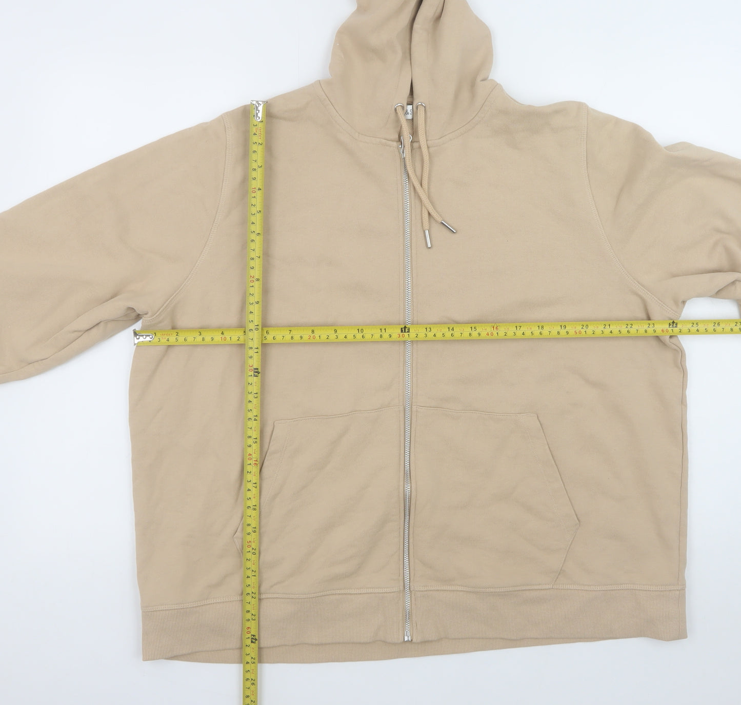 Marks and Spencer Women Beige Hooded Full Zip Cotton Jacket XL