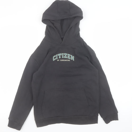 Marks and Spencer Boys Black Pullover Hoodie 9-10 Years CITIZEN Graphic