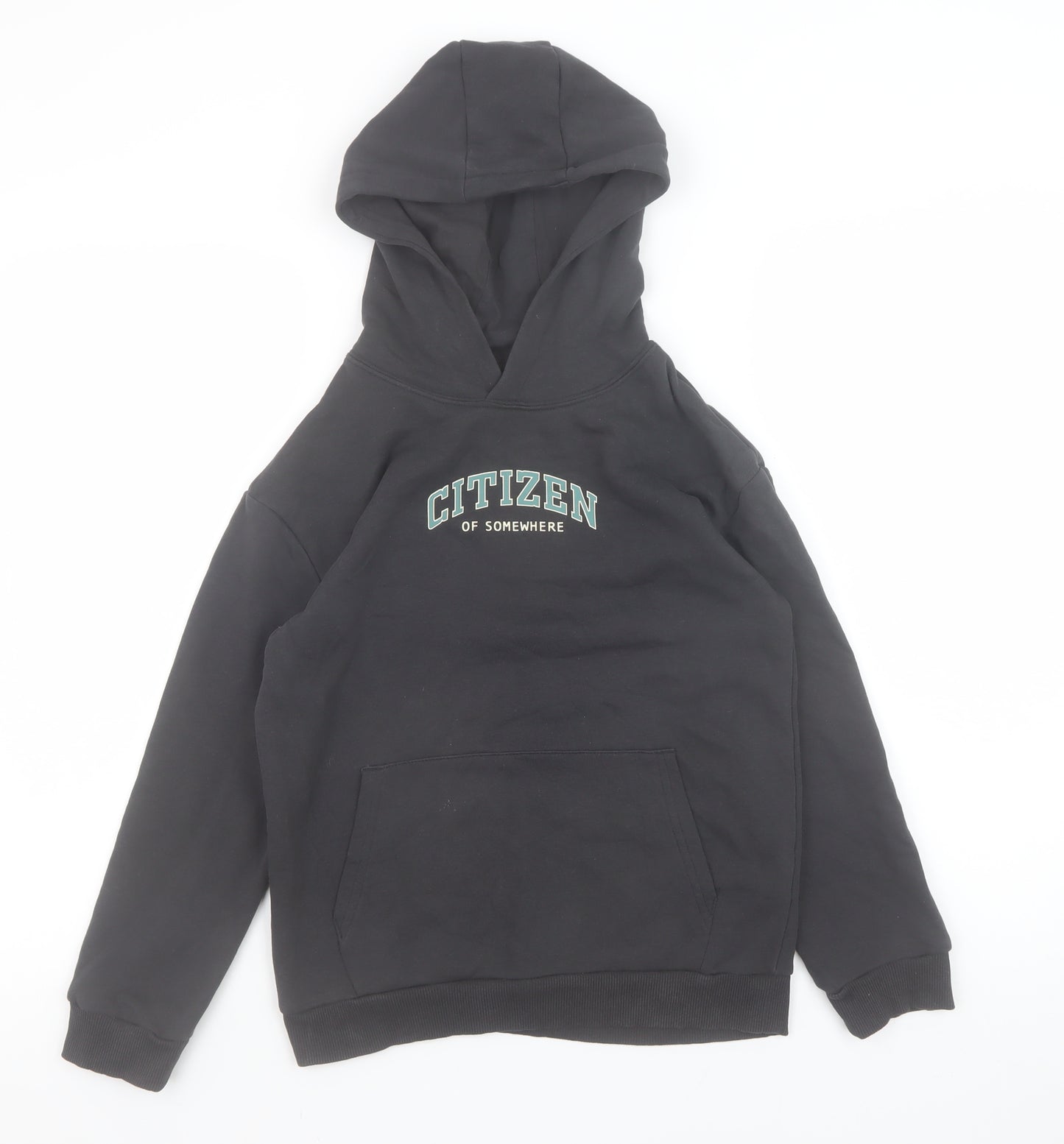 Marks and Spencer Boys Black Pullover Hoodie 9-10 Years CITIZEN Graphic