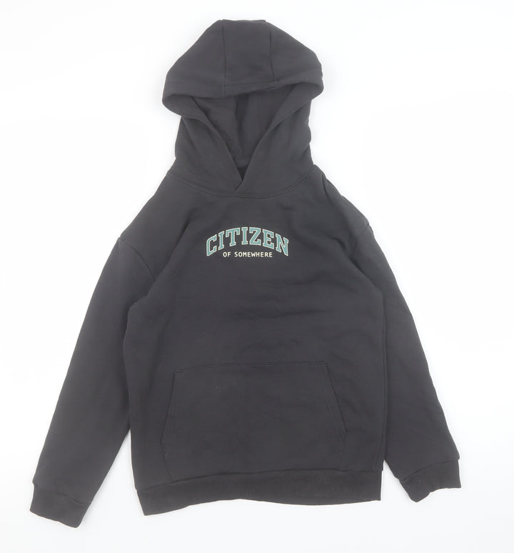 Marks and Spencer Boys Black Pullover Hoodie 9-10 Years CITIZEN Graphic