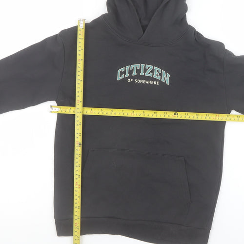 Marks and Spencer Boys Black Pullover Hoodie 9-10 Years CITIZEN Graphic