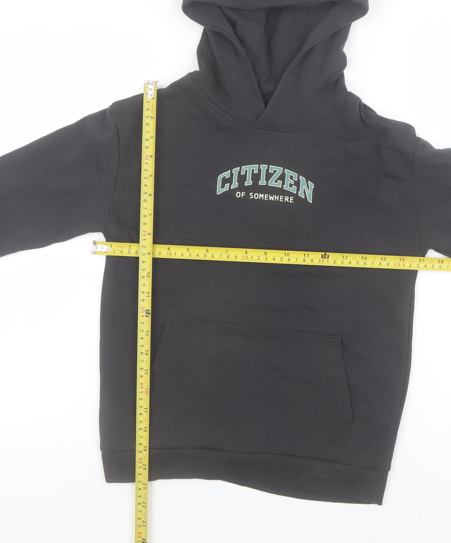 Marks and Spencer Boys Black Pullover Hoodie 9-10 Years CITIZEN Graphic