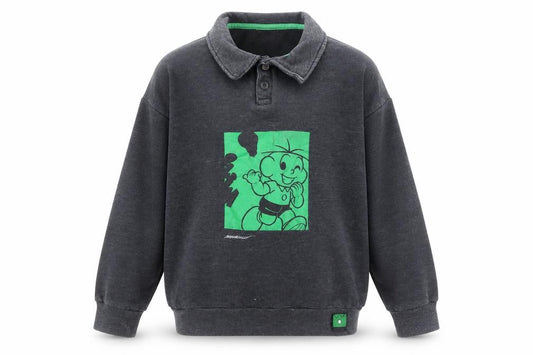 Front view of Hering Kids boys’ grey turma da mônica henley sweatshirt age 10 cotton blend