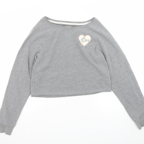 Gilly Hicks Women Grey Cropped Sweatshirt Small Cotton Blend