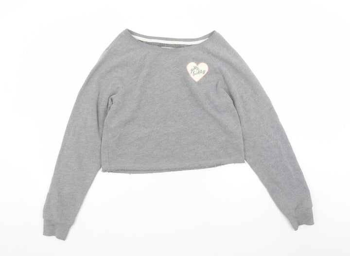 Gilly Hicks Women Grey Cropped Sweatshirt Small Cotton Blend