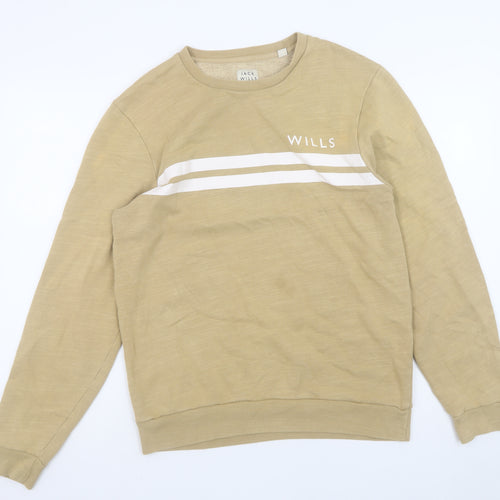 Jack Wills Men's Beige Crew Neck Logo Sweatshirt Size M