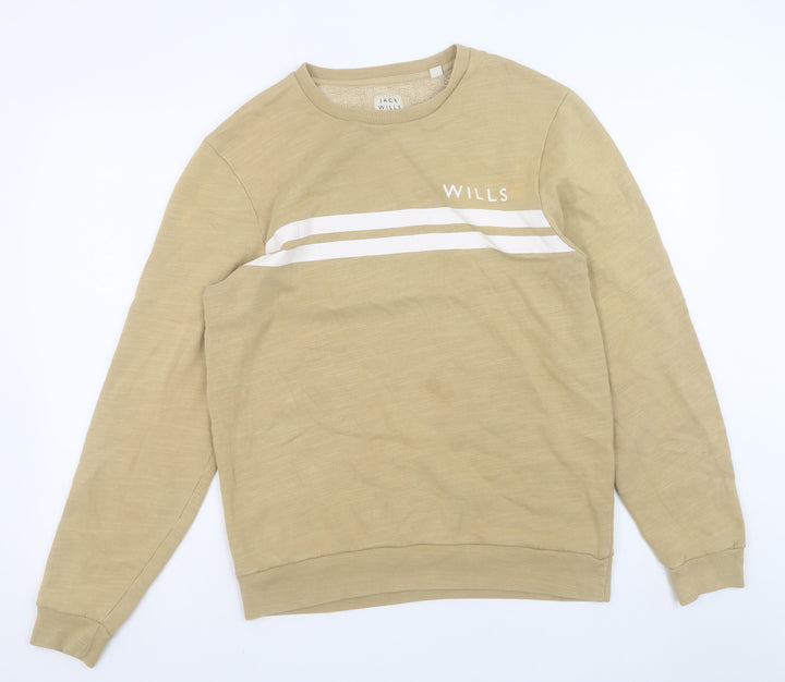 Jack Wills Men's Beige Crew Neck Logo Sweatshirt Size M