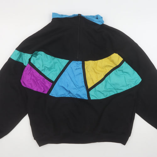 Bocoo Men's Black Colourblock 80s Half Zip Sweatshirt XL Retro Style
