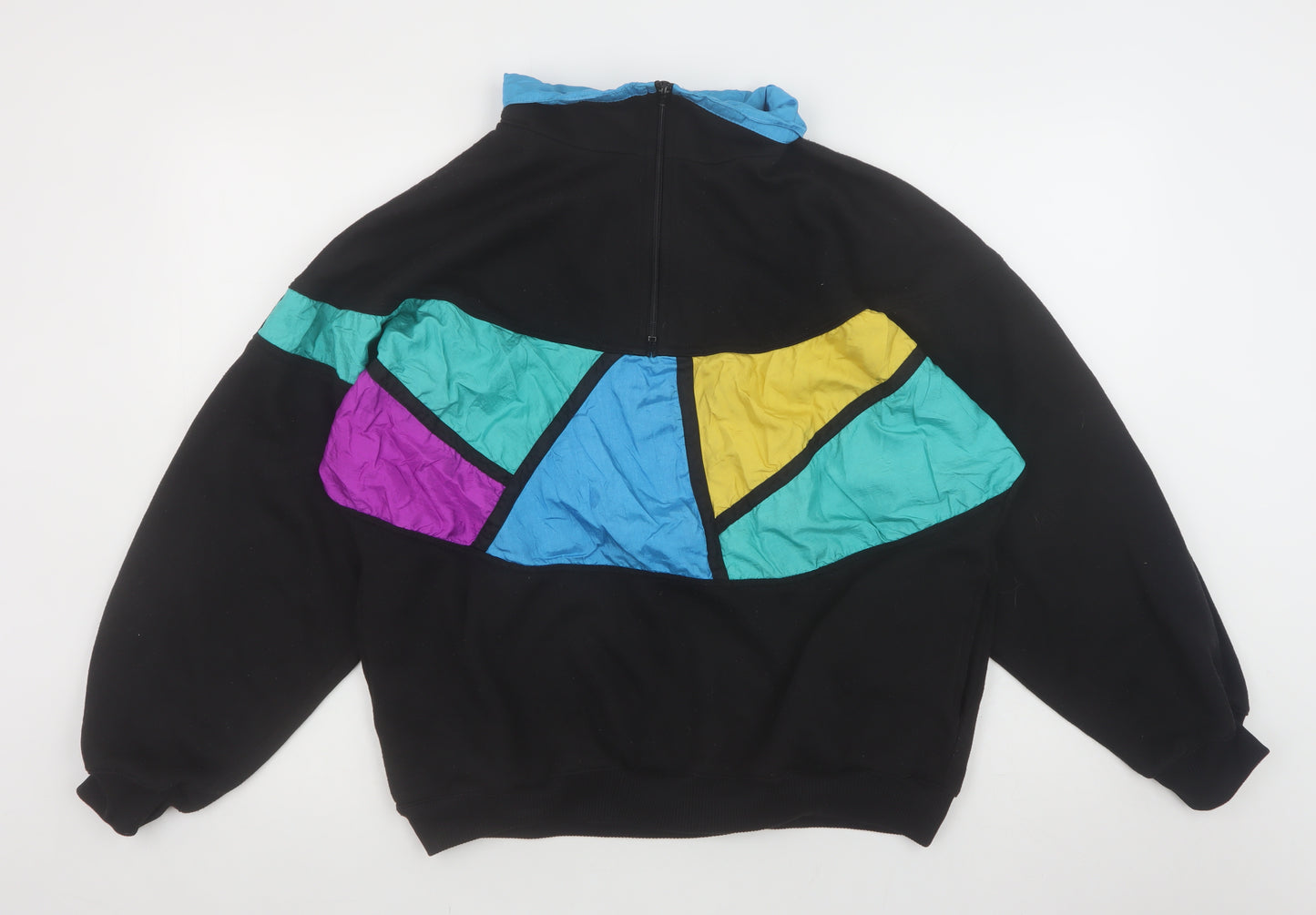 Bocoo Men's Black Colourblock 80s Half Zip Sweatshirt XL Retro Style