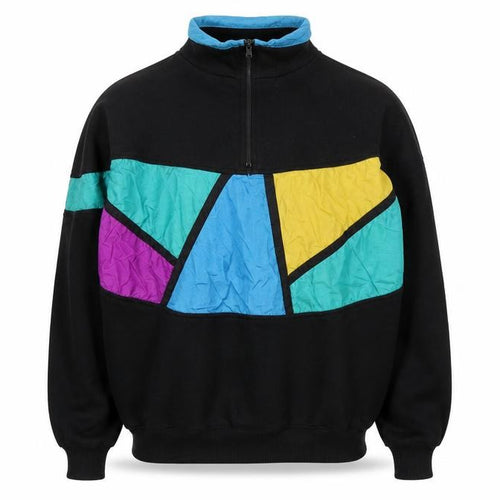 Bocoo Men's Black Colourblock 80s Half Zip Sweatshirt XL Retro Style