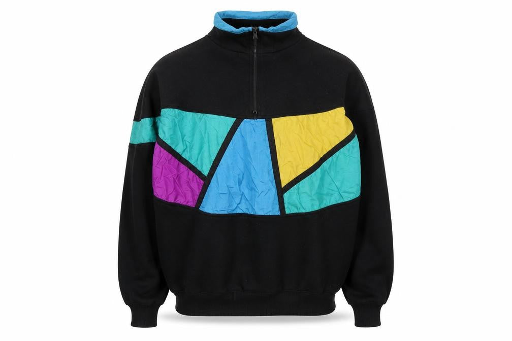 Bocoo Men's Black Colourblock 80s Half Zip Sweatshirt XL Retro Style