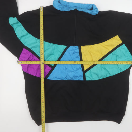 Bocoo Men's Black Colourblock 80s Half Zip Sweatshirt XL Retro Style