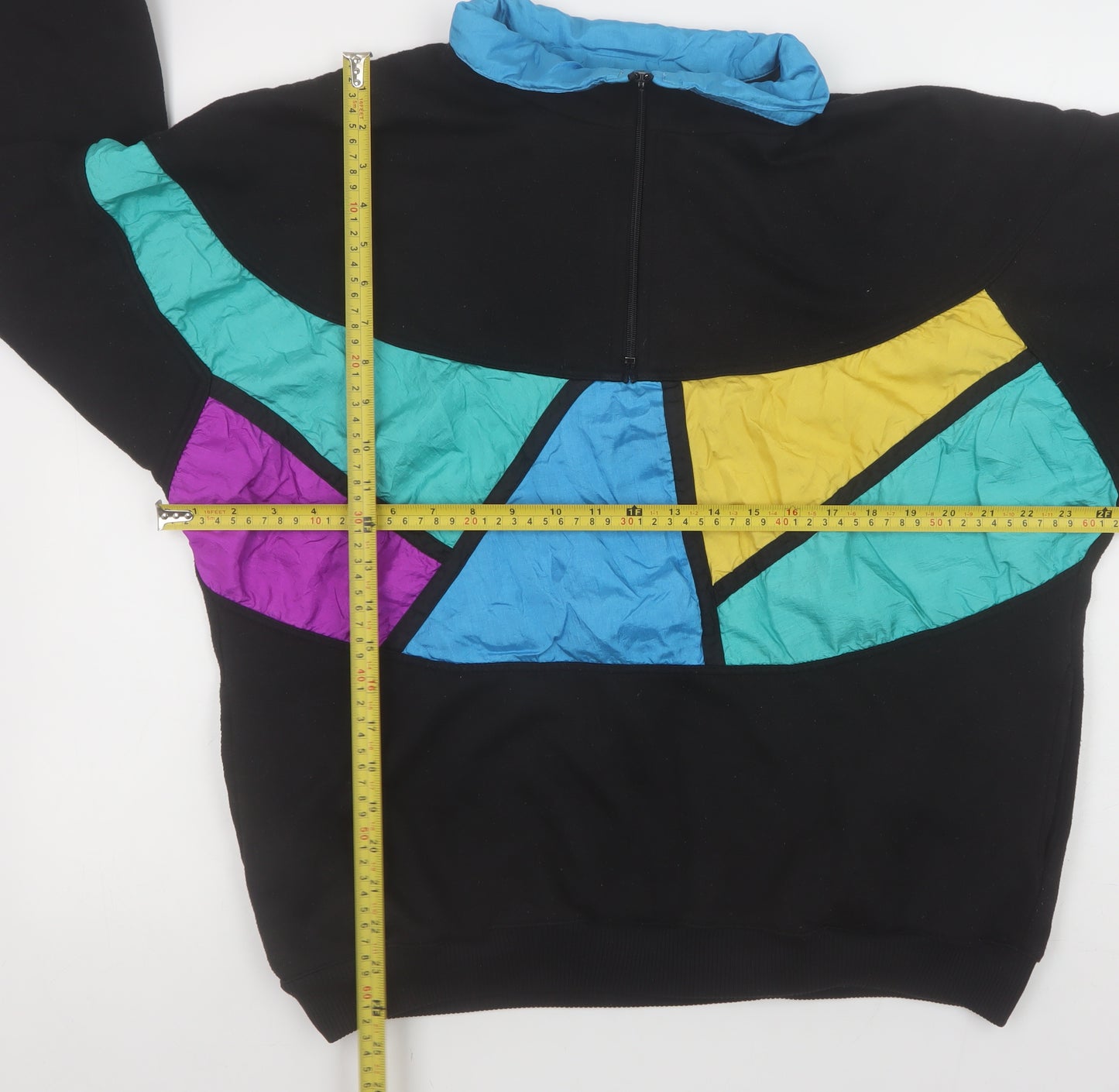 Bocoo Men's Black Colourblock 80s Half Zip Sweatshirt XL Retro Style