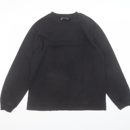 Zara Women Black L Pullover Sweatshirt Crew Neck Long Sleeve